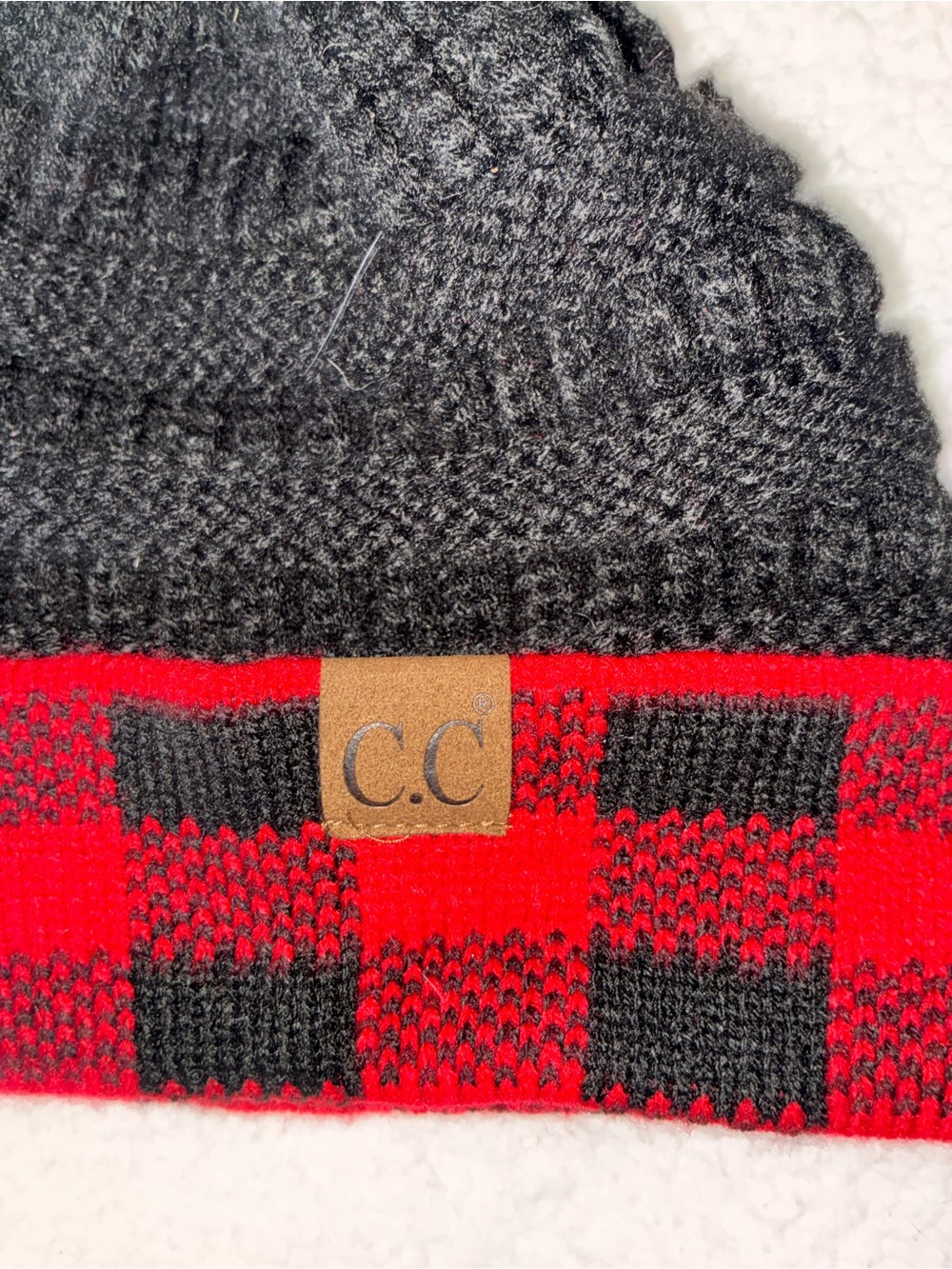 C.C Black & Red Buffalo Plaid Cuff Beanie